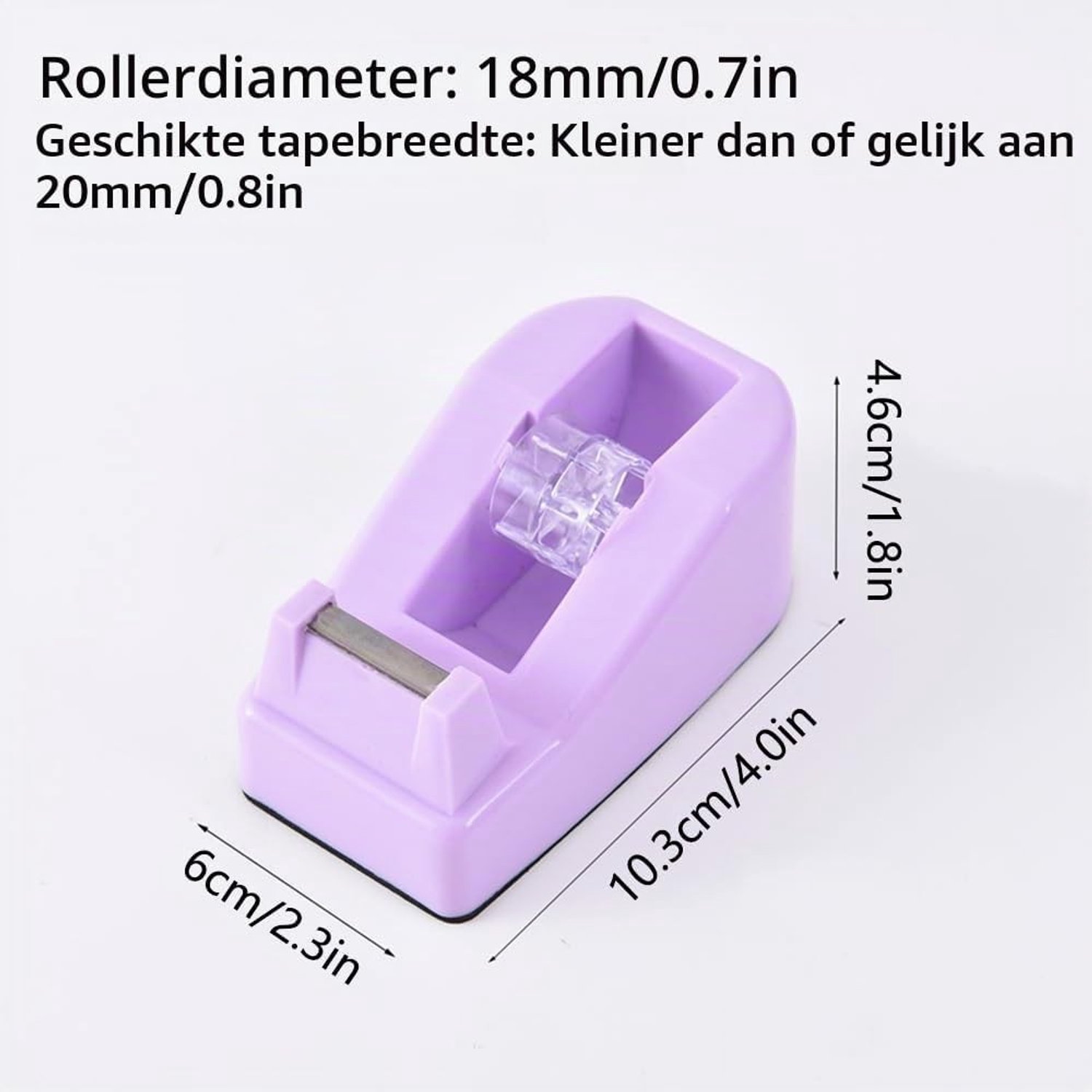 Plakbanddispenser - Paars - 10,3 x 6 x 4,6 cm - Navulbare Tapesnijder van Kunststof met Metalen Mes - Voor Thuis, School en Kantoor