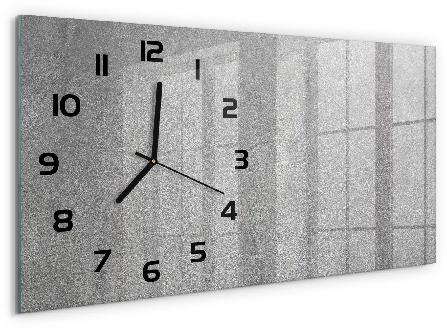 TULUP Wandklok - Grijze muur Glazen Wandklok Design - 60x30 cm - Grijs Klok Glas Met Opdruk - Zwarte handen - Rechthoekige Klok - Wandklok Glas Met Motief - Decoratieve Glazen Klok