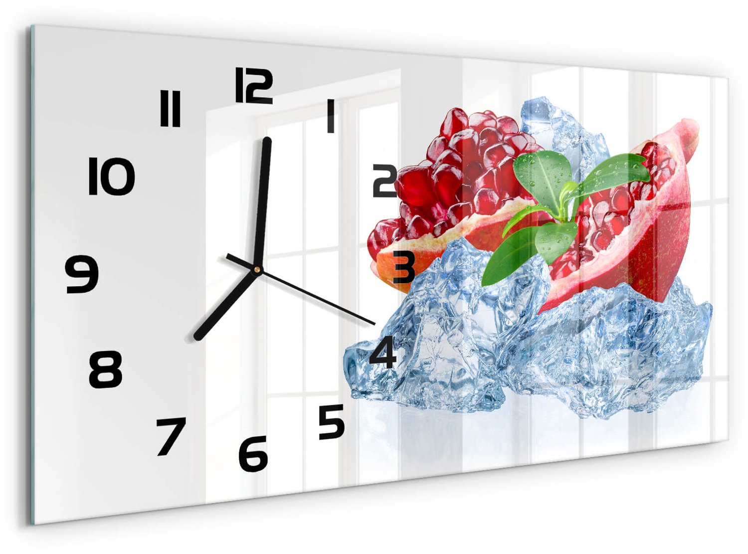 TULUP Wandklok - IJsgranaat Klok Glas Met Opdruk - 60x30 cm - Rood Moderne Wandklok Glas - Zwarte handen - Rechthoekige Klok - Decoratieve Glazen Klok - Glazen Wandklok Design