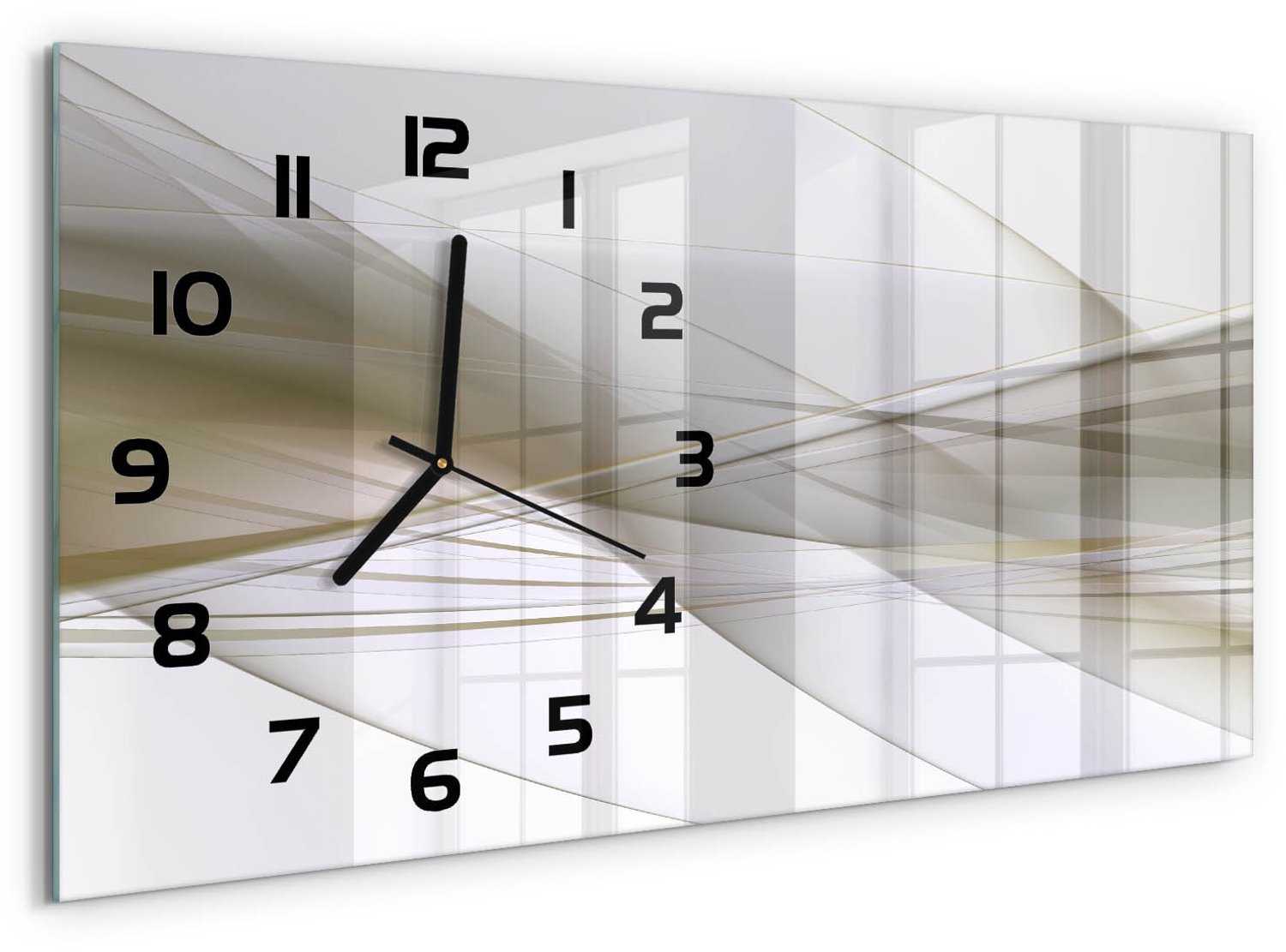 TULUP Wandklok - Abstractie Glazen Klok Met Print - 60x30 cm - Beige Wandklok Glas Met Motief - Zwarte handen - Rechthoekige Klok - Wandklok Glas Decoratie - Gekleurde Glazen Klok