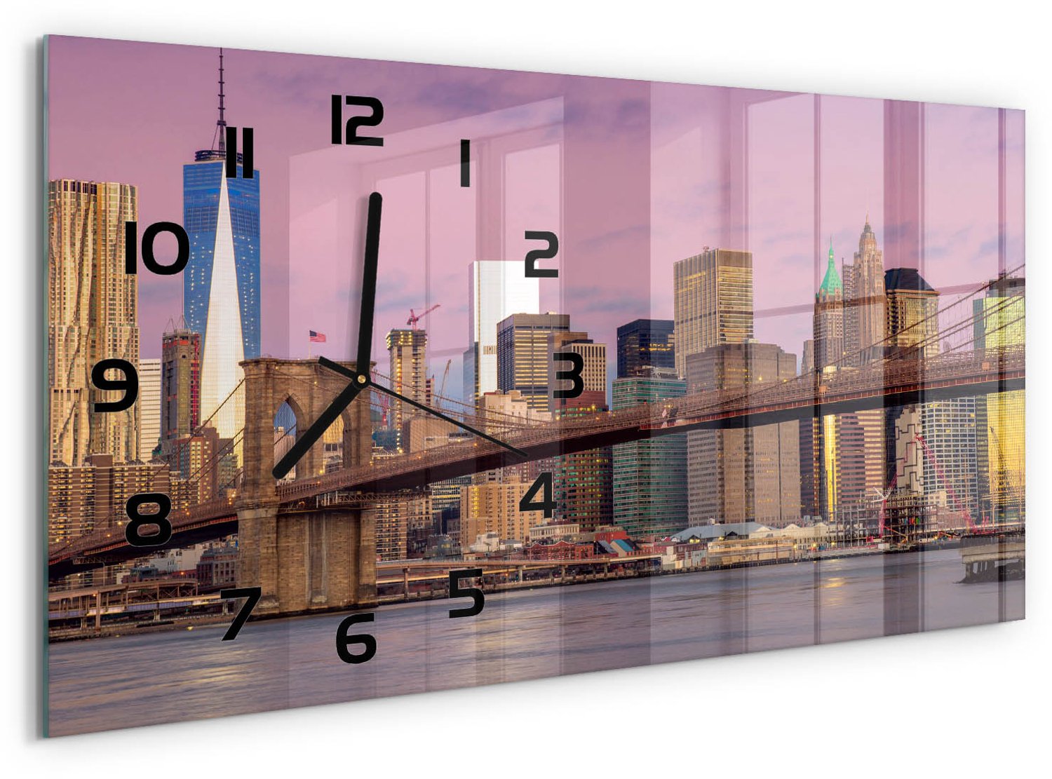 TULUP Wandklok - Manhattan, New York Moderne Wandklok Glas - 60x30 cm - Veelkleurig Wandklok Glas Decoratie - Zwarte handen - Rechthoekige Klok - Glazen Wandklok Design - Klok Glas Met Opdruk