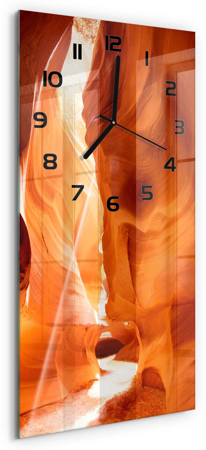 Tulup Wandklok - Canyon Moderne Wandklok Glas - 30x60 cm - Oranje Wandklok Glas Decoratie - Zwarte handen - Rechthoekige Klok - Glazen Wandklok Design - Klok Glas Met Opdruk