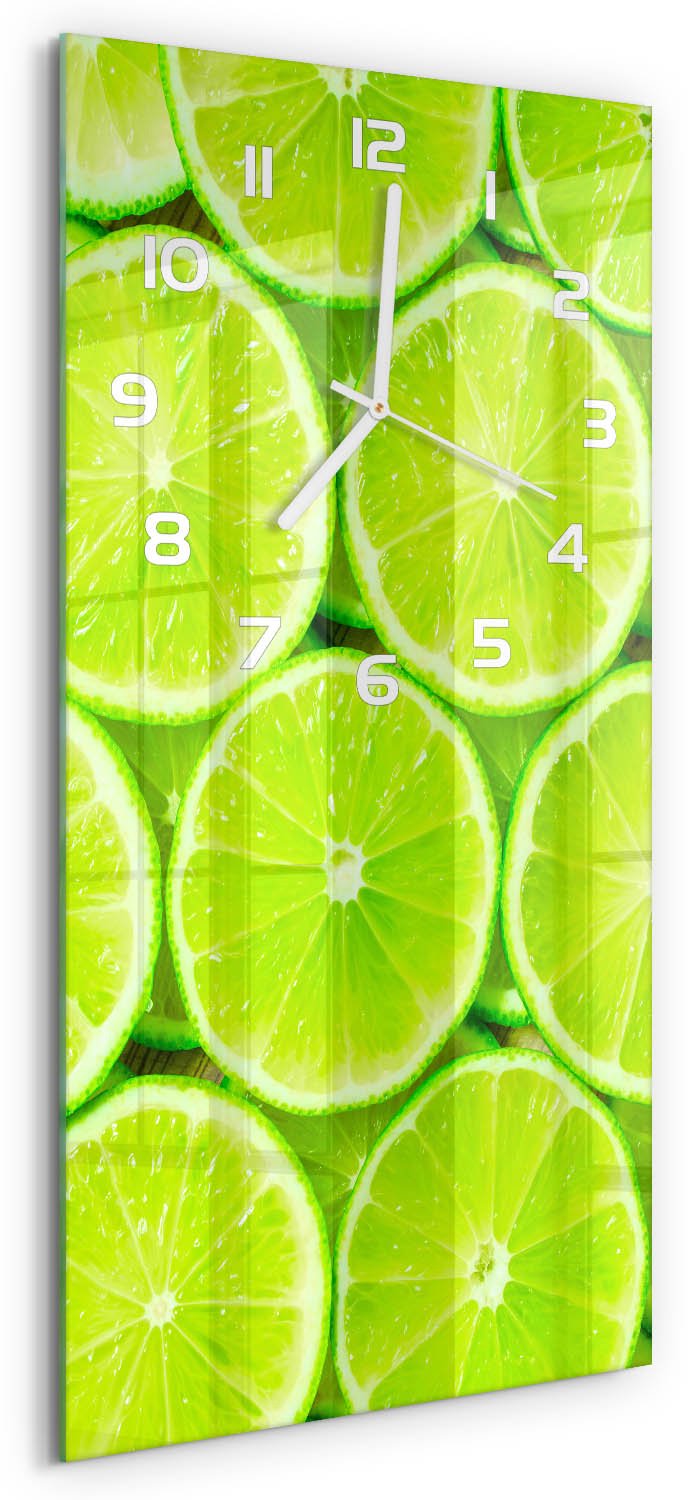 Tulup Wandklok - Limoenen Glazen Klok Met Print - 30x60 cm - Groente Wandklok Glas Met Motief - Witte handen - Rechthoekige Klok - Wandklok Glas Decoratie - Gekleurde Glazen Klok