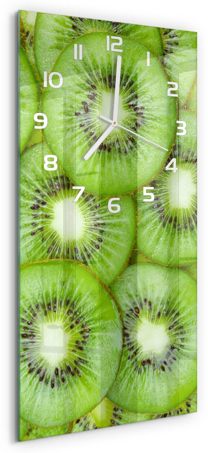 Tulup Wandklok - Kiwi Decoratieve Glazen Klok - 30x60 cm - Groente Glazen Wandklok Design - Witte handen - Rechthoekige Klok - Glazen Klok Met Print - Wandklok Glas Met Motief