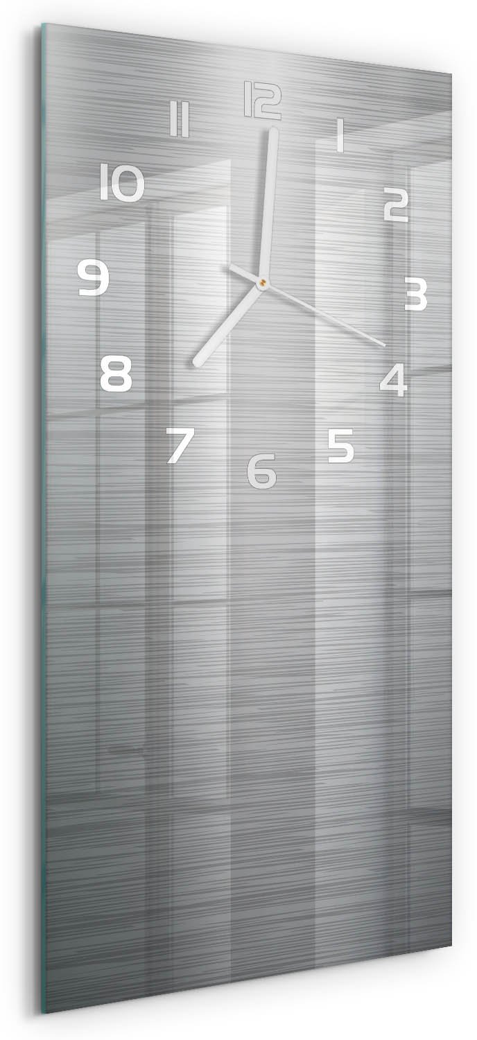 Tulup Wandklok - Metalen achtergrond Wandklok Glas Decoratie - 30x60 cm - Zilver Gekleurde Glazen Klok - Witte handen - Rechthoekige Klok - Klok Glas Met Opdruk - Moderne Wandklok Glas