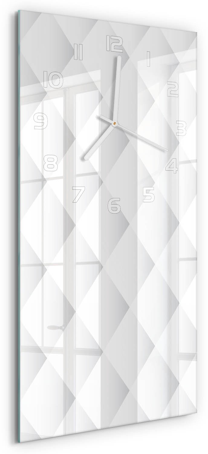 Tulup Wandklok - Vierkanten Achtergrond Moderne Wandklok Glas - 30x60 cm - Wit Wandklok Glas Decoratie - Witte handen - Rechthoekige Klok - Glazen Wandklok Design - Klok Glas Met Opdruk