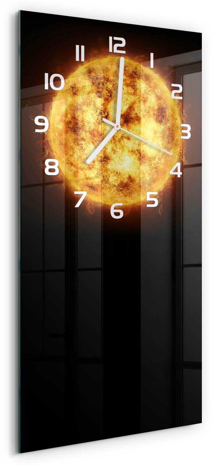 Tulup Wandklok - Zonnig Moderne Wandklok Glas - 30x60 cm - Oranje Wandklok Glas Decoratie - Witte handen - Rechthoekige Klok - Glazen Wandklok Design - Klok Glas Met Opdruk