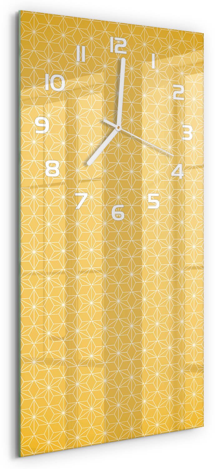 Tulup Wandklok - Sterren Moderne Wandklok Glas - 30x60 cm - Geel Wandklok Glas Decoratie - Witte handen - Rechthoekige Klok - Glazen Wandklok Design - Klok Glas Met Opdruk