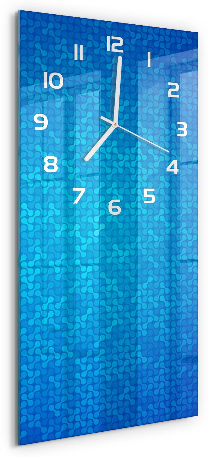 Tulup Wandklok - Abstracte achtergrond Klok Glas Met Opdruk - 30x60 cm - Blauw Moderne Wandklok Glas - Witte handen - Rechthoekige Klok - Decoratieve Glazen Klok - Glazen Wandklok Design