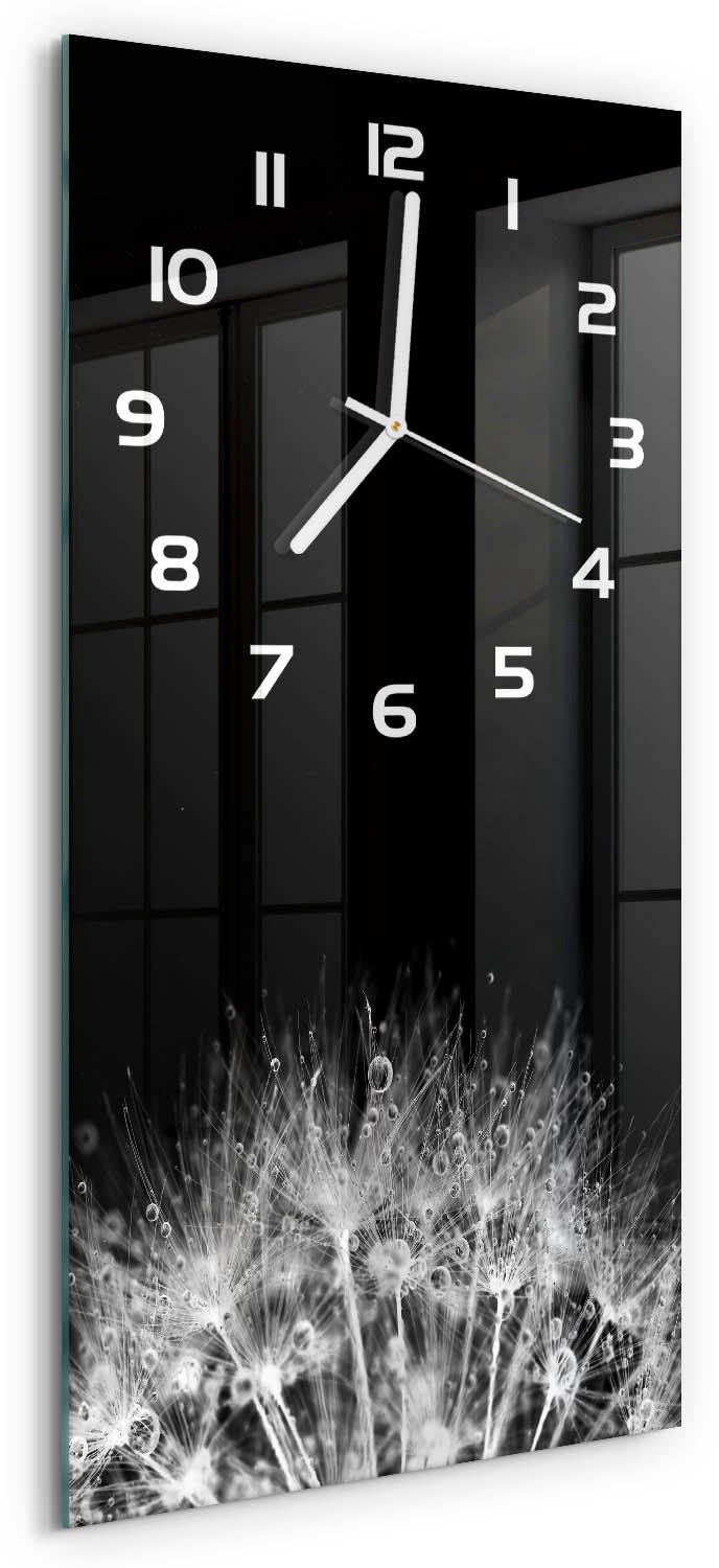 Tulup Wandklok - Paardenbloemzaden Klok Glas Met Opdruk - 30x60 cm - Zwart-wit Moderne Wandklok Glas - Witte handen - Rechthoekige Klok - Decoratieve Glazen Klok - Glazen Wandklok Design