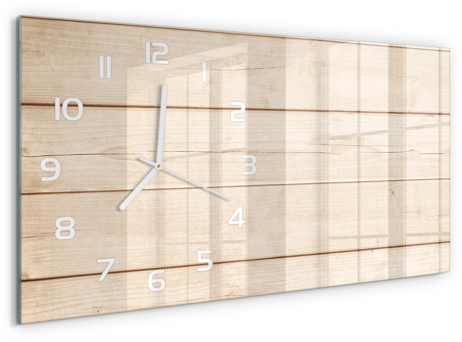 TULUP Wandklok - Houten achtergrond Gekleurde Glazen Klok - 60x30 cm - Beige Glazen Klok Met Print - Witte handen - Rechthoekige Klok - Moderne Wandklok Glas - Wandklok Glas Decoratie