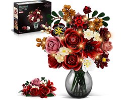 Simarrant Crimson Roos Bloemboeket Bouwsets – 758 Delen Met LED – Donkerrode Rozen – Bouw Spleegoed Voor Tieners & Volwassenen 12+
