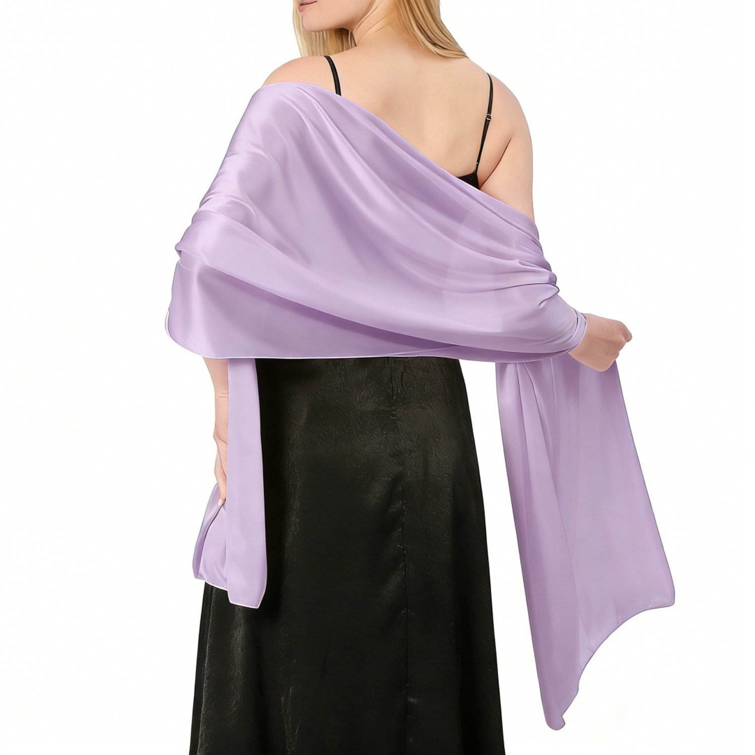 Daity Damessjaal - 220 x 65 cm - Damessjaal - Sjaal/omslagdoek - Bruidssjaal - Trouwsjaal - Glanzende sjaal - Lange satijnen sjaal - Avondsjaal - Lichtgewicht sjaal - Zacht en huidvriendelijk - Ademend - Cadeau voor vrouwen - Paars