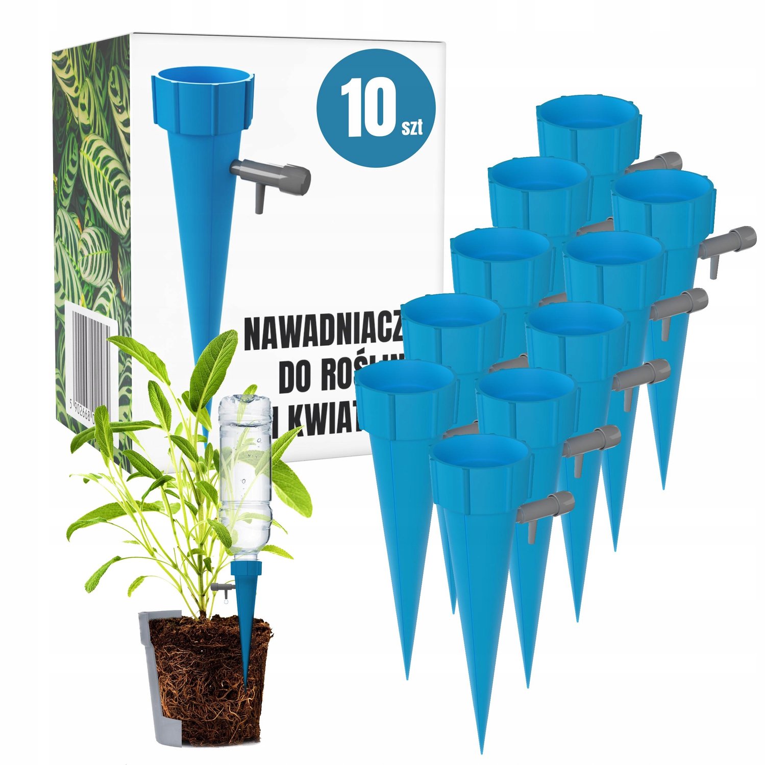 10x Planten watergevers met kraantje - Blauw - Voor bloempotten