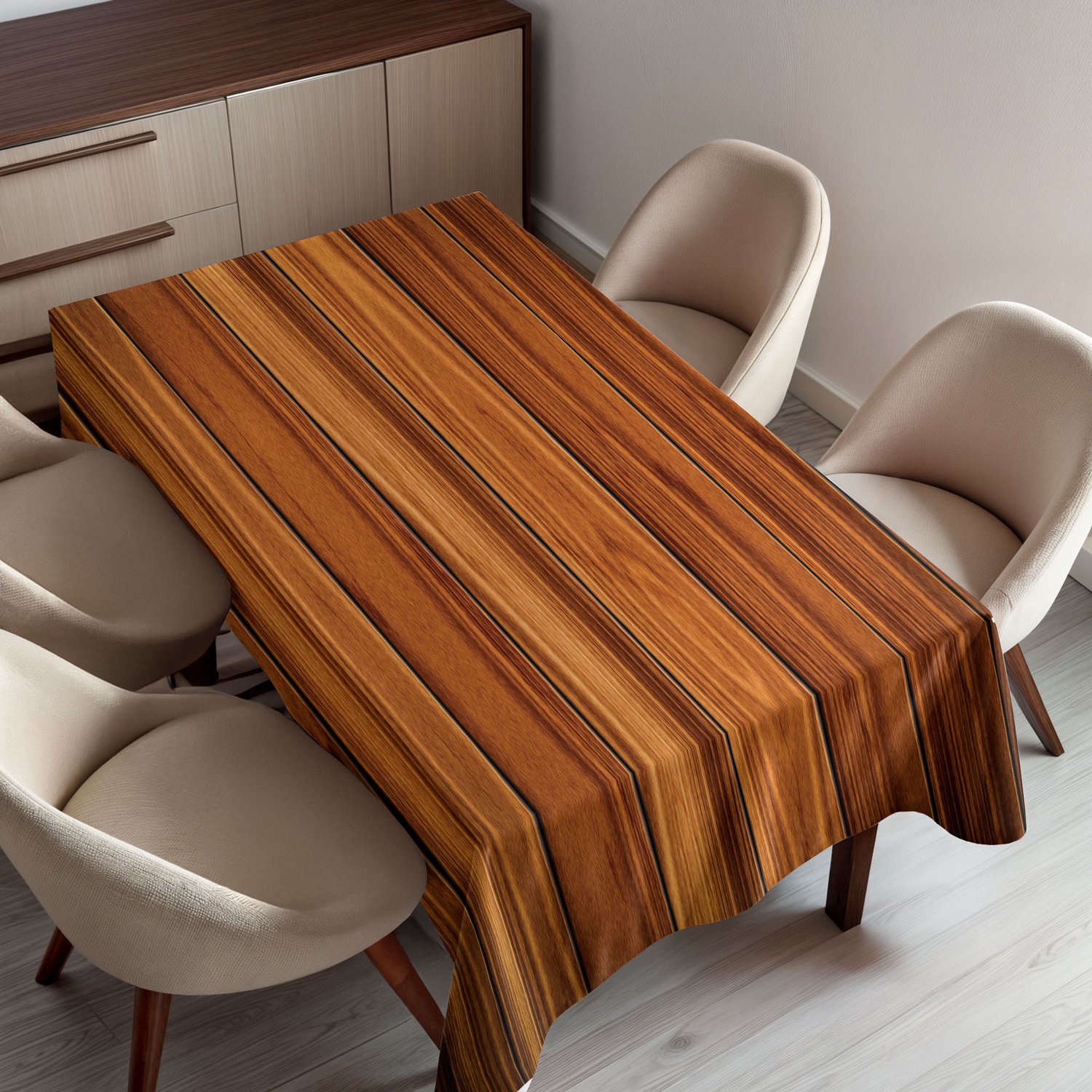 ABAKUHAUS Rustiek Tafelkleed, Afbeelding van Verticale Houten Planken met Landelijk Huisje en Plattelandsleven Thema, Rechthoekig Tafelkleed voor Eetkamer Keukendecoratie, 130 x 150 cm, Karamel Oranje