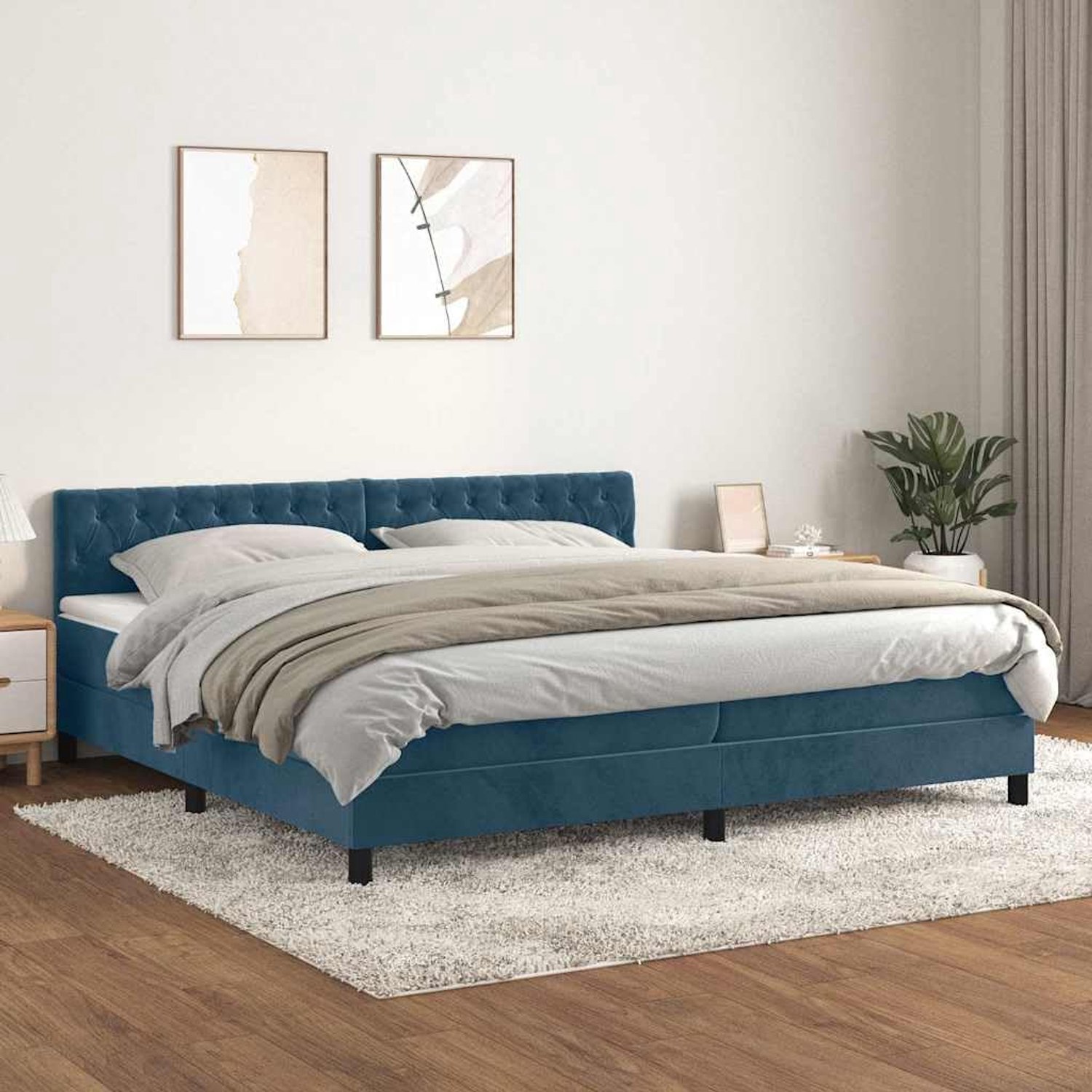 Fluweel verstelbaar hoofdbord boxspring 200x200 donkerblauw