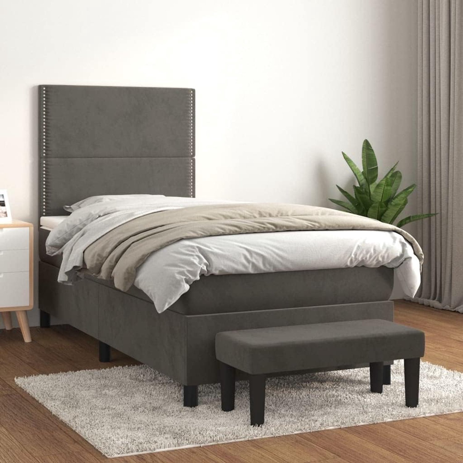 Bed tweepersoonsbed boxspringbed met matras donkergrijs 80x200 cm fluweel geschikt voor familiekamer