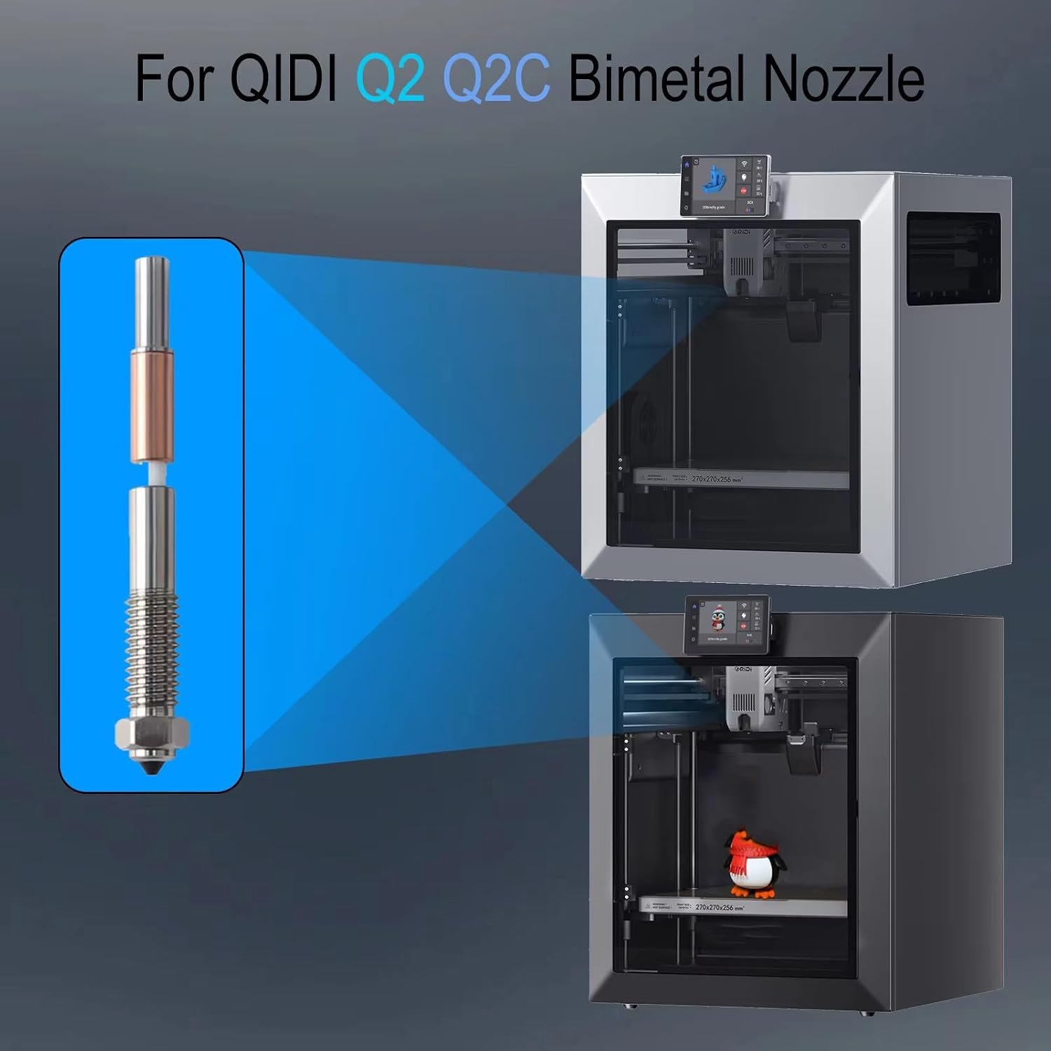 Mondstuk voor QIDI Q2/Q2C 3D-printer Bimetaal printkop met 0,01/0,02/0,02/0,8 mm gehard staal Q2 mondstuk (0,2 mm) - Homevero