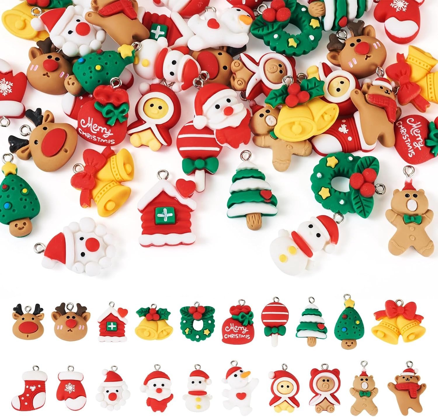 Kersthangers van hars voor ambachten, zoals een gemberbroodman, sneeuwman en kerstkrans voor het maken van sieraden en DIY-projecten