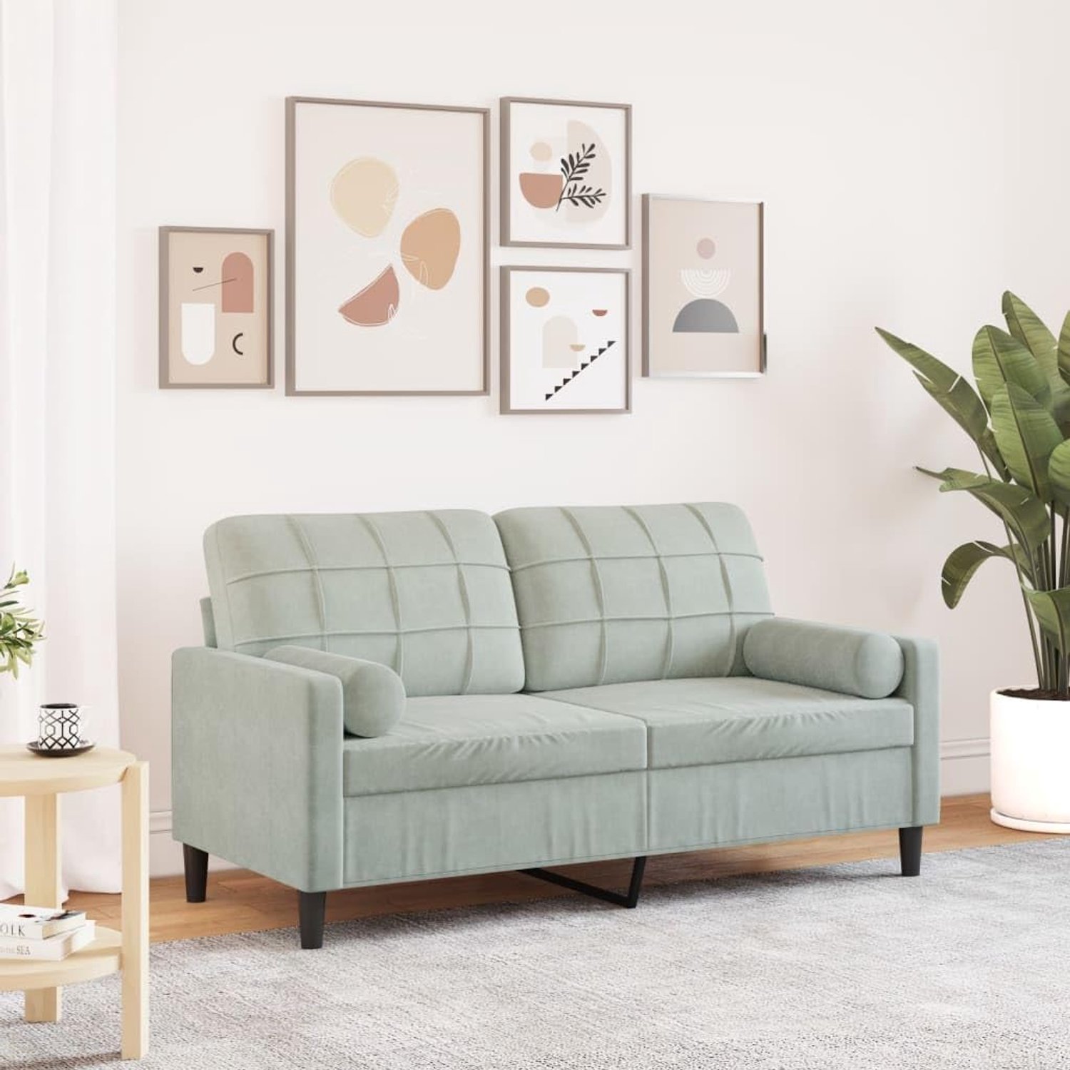 2-zitsbank met sierkussen, lichtgrijs, 140 cm, fluwelen bank met metalen frame en afneembare hoezen, voor woonkamer en eetkamer