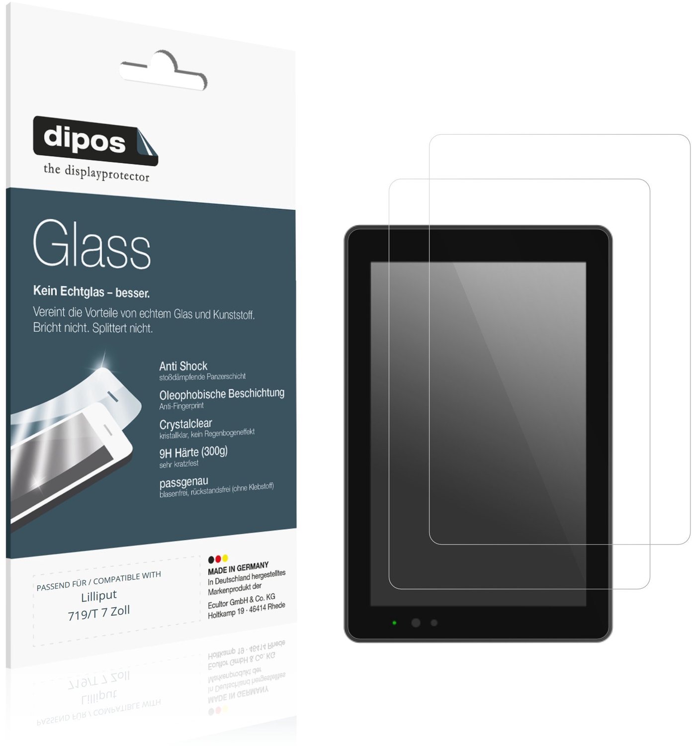 dipos – 2x Pantserfolie geschikt voor Lilliput 719/T 7 Zoll | 9H Screenprotector