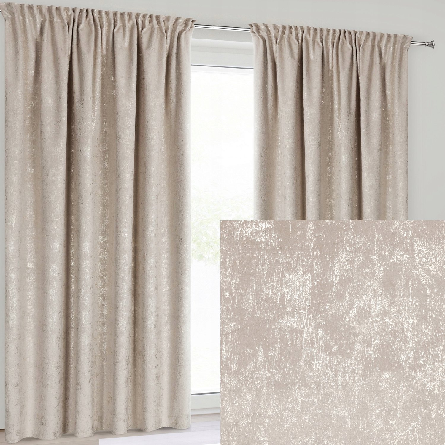 Moderne Beige Velours Gordijn 140x270 cm met Subtiele Print