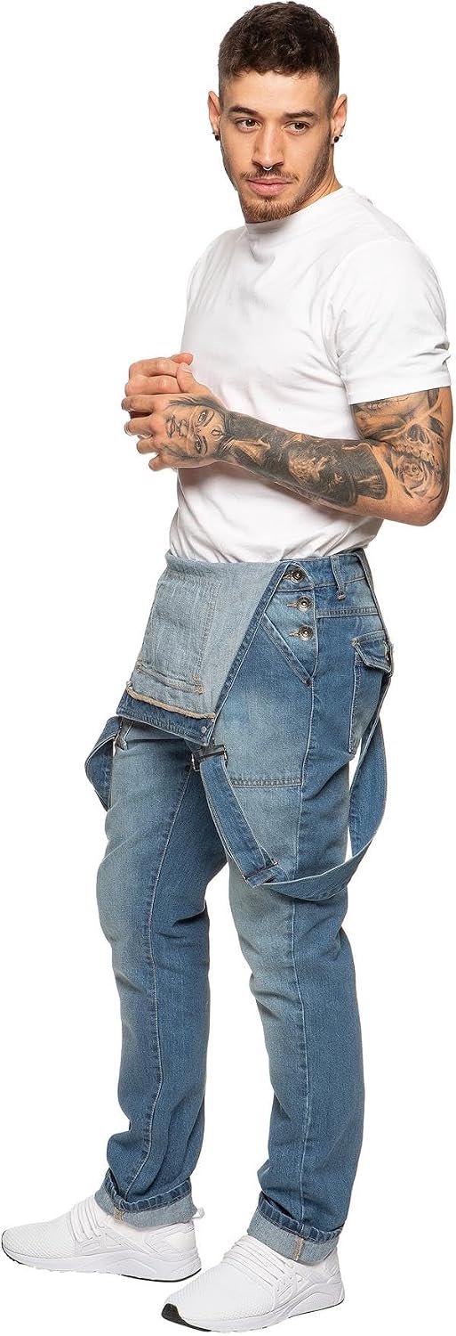 Jeans tuinbroek – Denim dungaree met verstelbare schouderbanden, casual werkbroek en vrijetijdsbroek, regular fit, robuuste jeans tuinbroek voor heren — afbeelding 4
