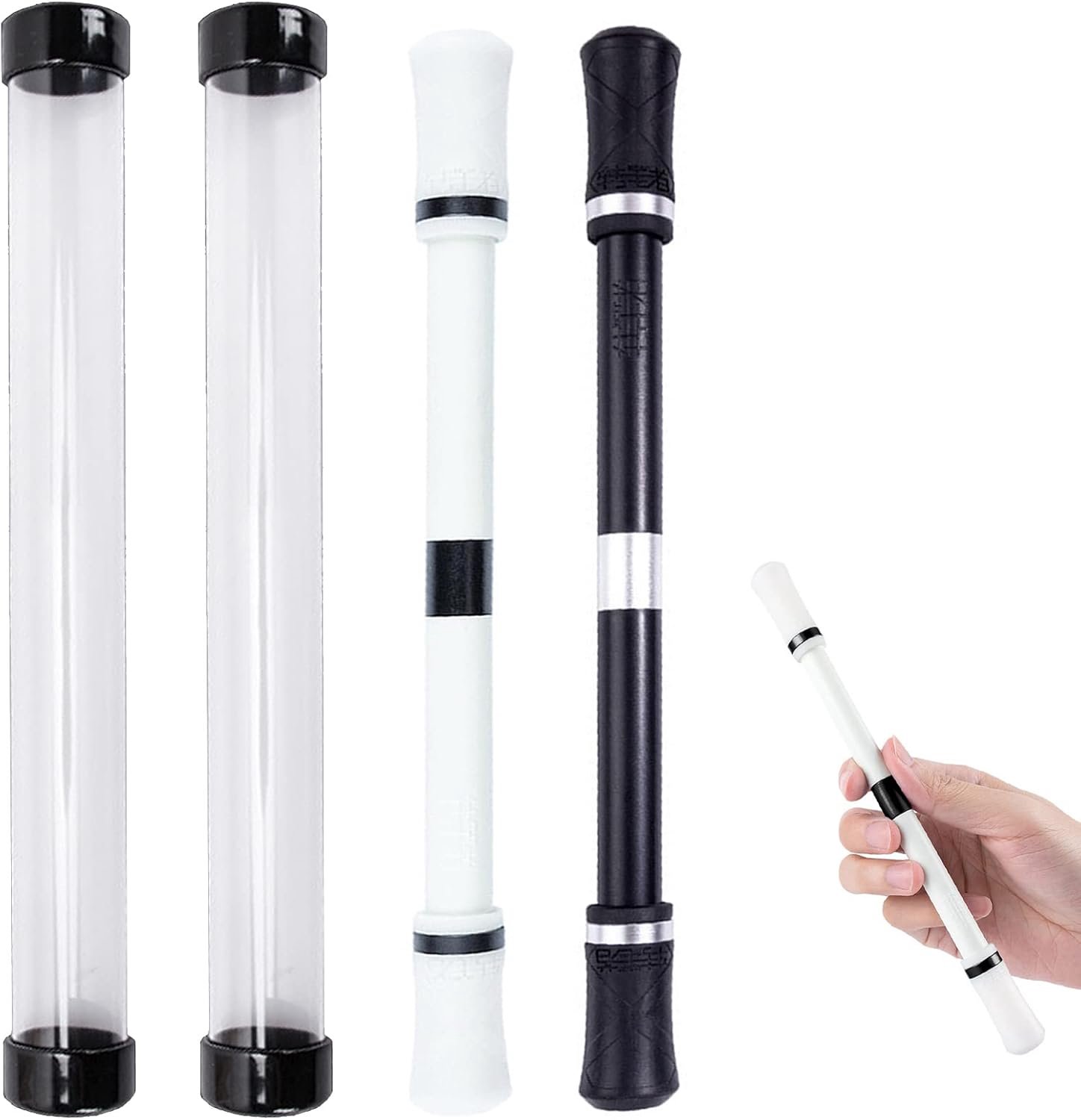 2 Stuks Vinger Roterende Pen, Spinning Pen Rolling, voor Vingeroefening Stressverlichting (Zwart, Wit)