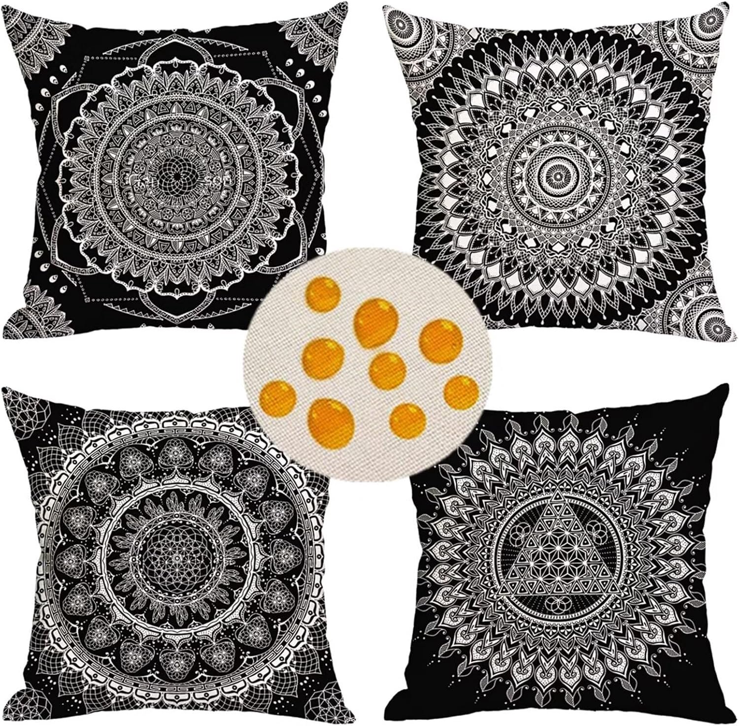Kussenslopen Waterdichte Set van 4 Zwart Boheems, Vierkant Dubbelzijdig Linnen Materiaal, Met onzichtbare rits, Kussens voor Patio Balkon Bank Boerderij Tuin Decoratief 70 cm x 70 cm