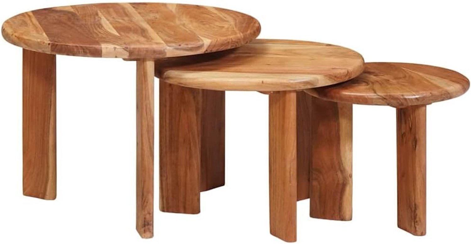 Salontafels 3 stuks bruin massief hout acacia bijzettafels set met ruimtebesparend design voor moderne woonkamer