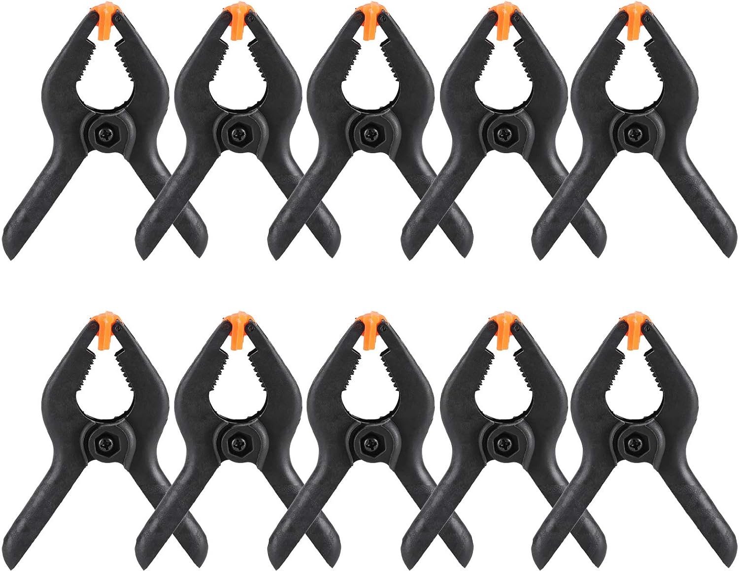 10 Stuks 3 Inch Zwarte Plastic Veerklemset Zware Houtbewerking Veerklem Antisliphandgreep Compact Formaat Scharnierende Kaken Geweldig voor Doe-het-zelf Houtbewerking met