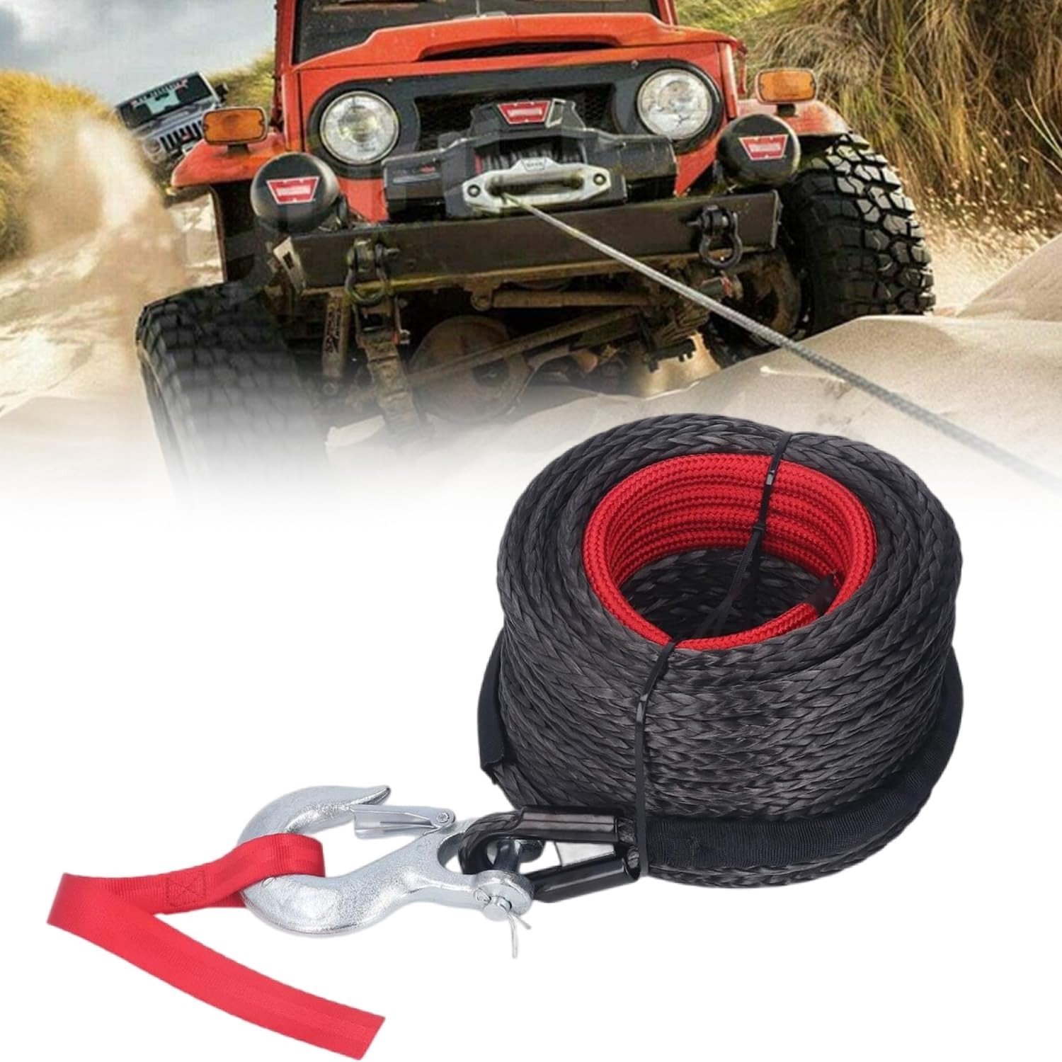 Sterke 10 mm x 30 m Sleepkabel met 12 Strengen en Beschermhoes, Geschikt voor ATV, UTV, Boot en Offroad Gebruik met een Trekvermogen tot 9000 kg