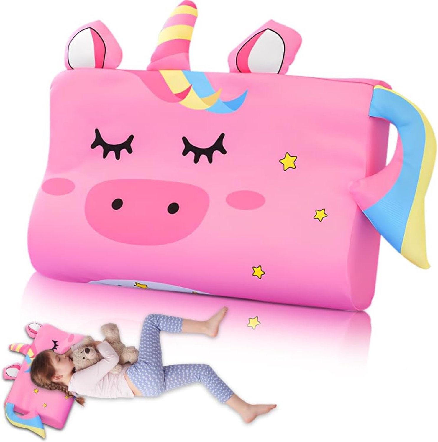 SnelShoppen - Calmly Kinderkussen 45x27x6 cm, Ergonomisch Slapen, Ademend Geheugenfoam Kussen voor Kinderen, Unieke Dierenprint, Veilig en Comfortabel