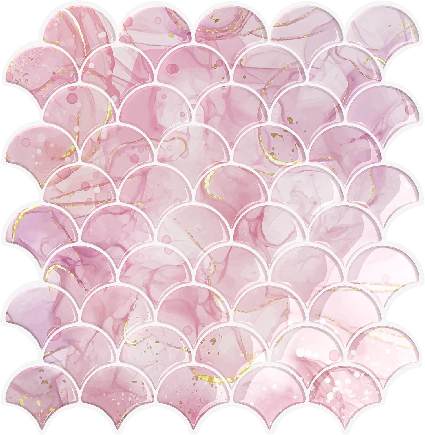 VEELIKE Pink Fish Scale Peel and Stick Backsplash for Kitchen Self Adhesive Wall Tiles 6 Sheets Stick On Bathroom Waterproof Pink Marble Vinyl Wall Ti