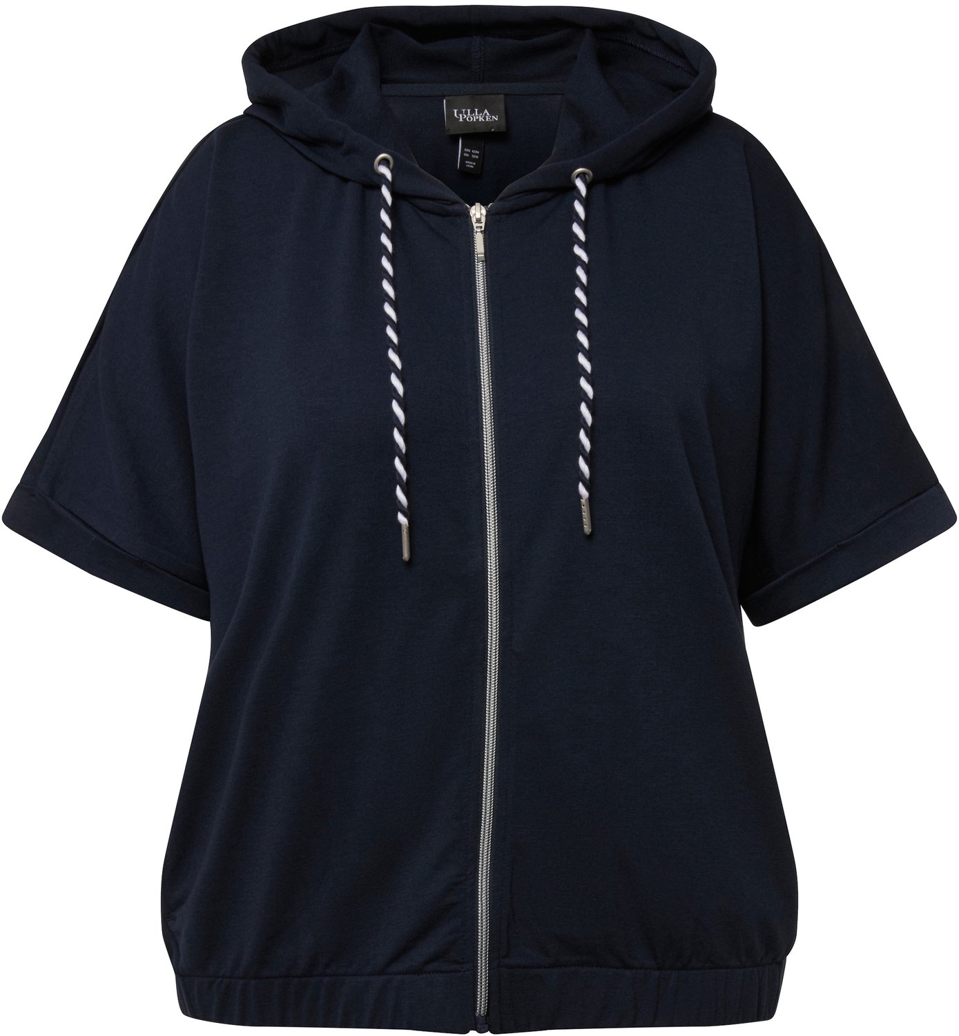 Ulla Popken - Dames - Hoodie-jas oversized capuchon elastische zoom - Marine - Maat 50+