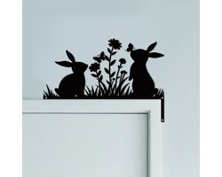 CUTHOLLOW Bunny and Wildflower Door Topper Sign Wall Art Decor, 25x17.2cm Metal Unique Hanging Corner Accent Above - ShopVlot
