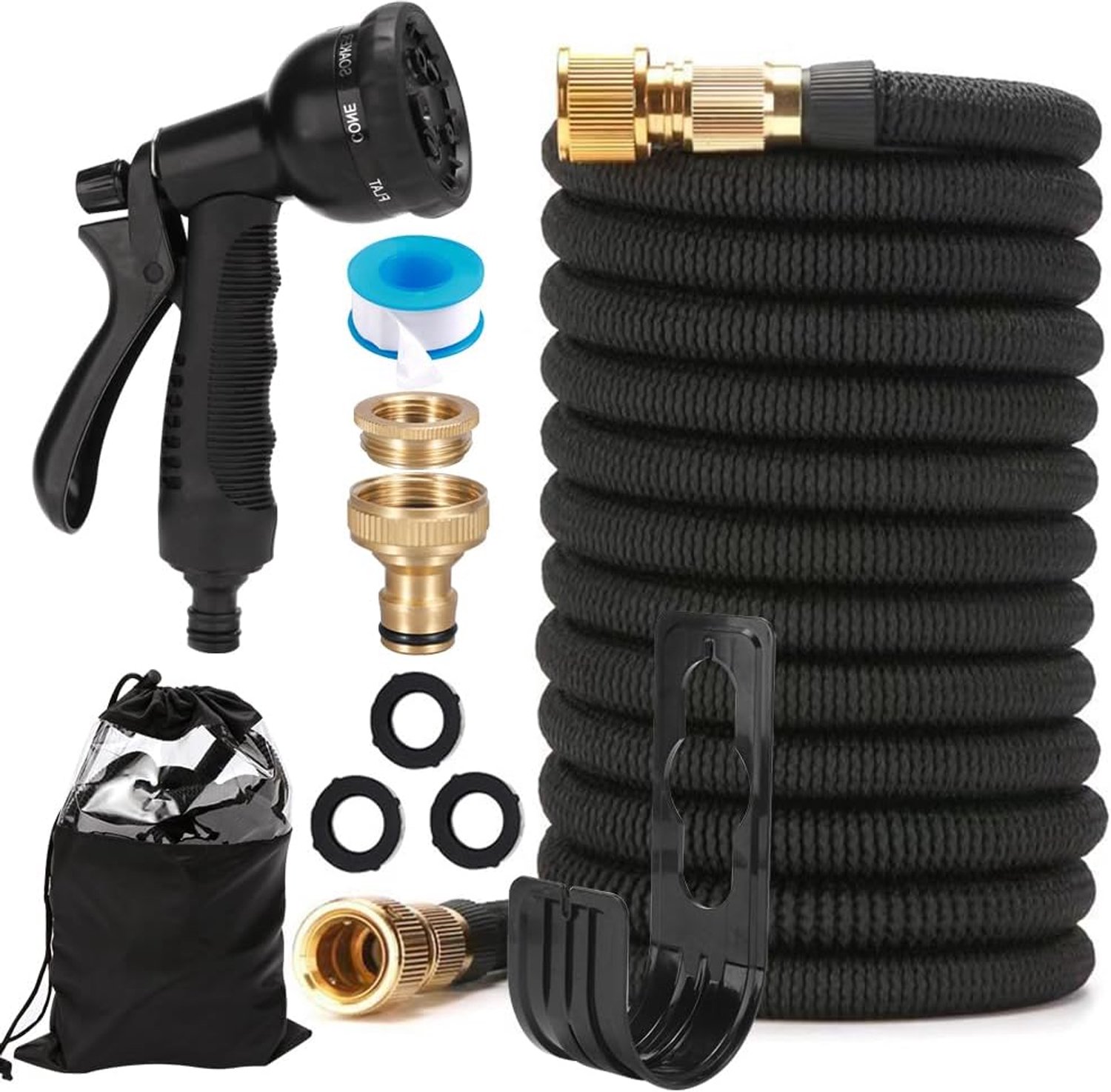 SnelShoppen - Flexibele Tuinslang 15 m met 6 Jettypes en 8 Accessoires - Zwarte Tuinslang, Uitrekbare Water Hose voor Tuinirrigatie en Buitengebruik