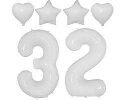 2 balloons, number 80 cm, number 32 balloons, white, woman, girls, inflatable helium, foil balloon, star, heart - ShopVlot