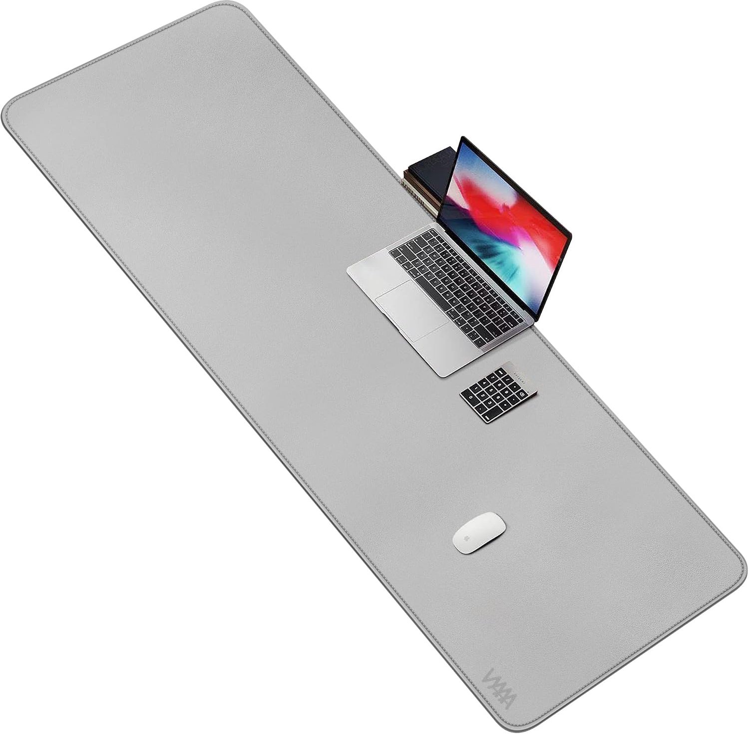 Desk Mat On Top Desks, Vyaaa 160x60cm PU Leather Desk Mat, Large Desk Mat for Office, Home, Gaming, Computer, Laptop, Keyboard and Mouse - Light Grey