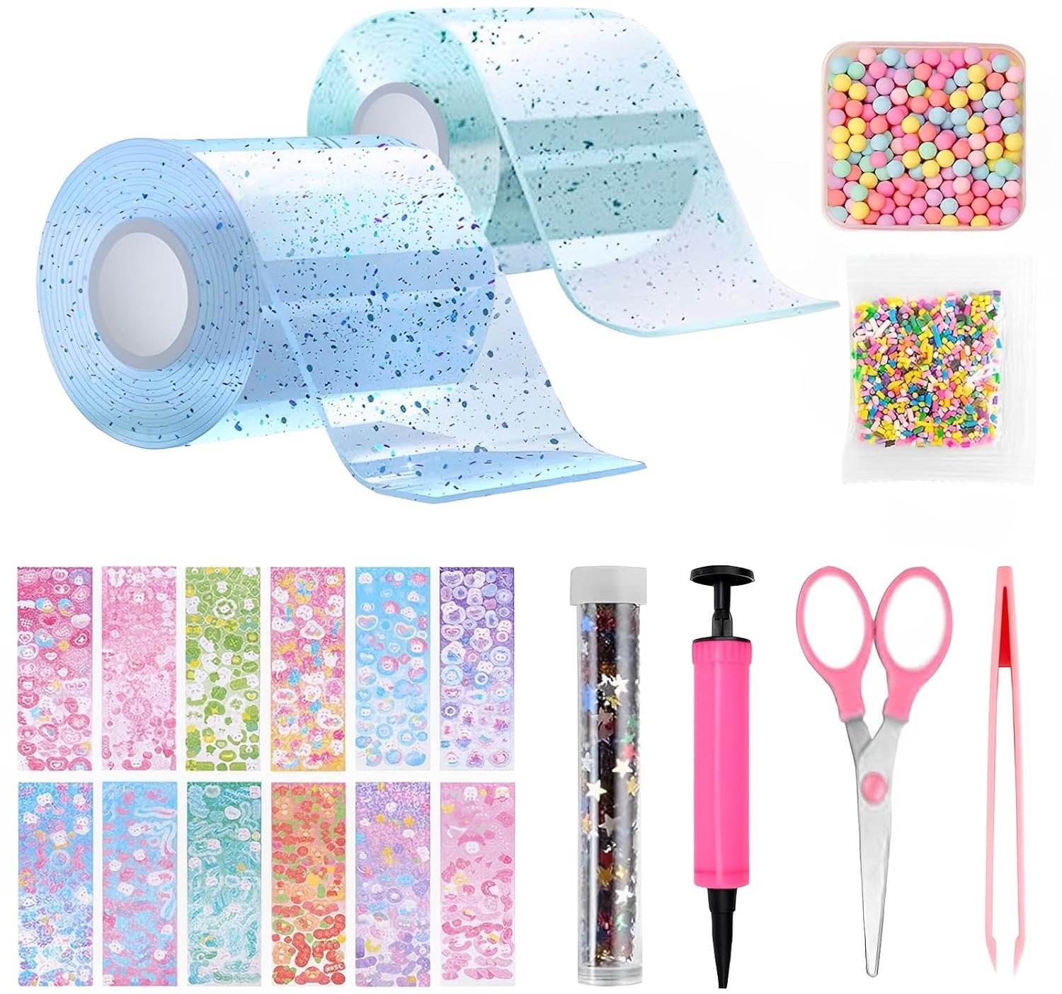 SnelShoppen - 20pcs Nano Tape Bubble Set - 2x Nano Tape (5cm x 1m) + 18 Creatieve Materialen - Super Elastisch Nano Plakband voor Stressverlichting, K