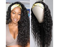 Water Wave Headband Wig For Women - Brazilian Virgin Human Hair - Curly, Wet and Wavy Half Hairwork - 14 Inch - ShopVlot