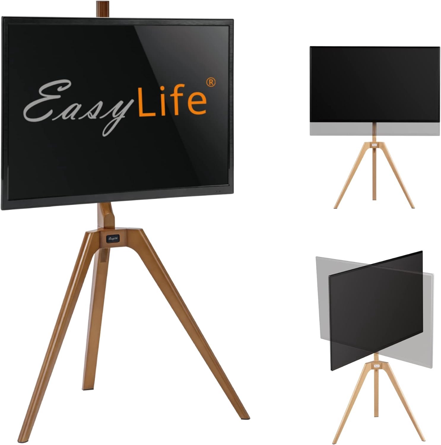 EasyLife – Wooden TV Tripod/Easel Tripod – Studio TV Stand up to 65 inch and 40 kg for TV/Monitor, Rotatable, Height - ShopVlot
