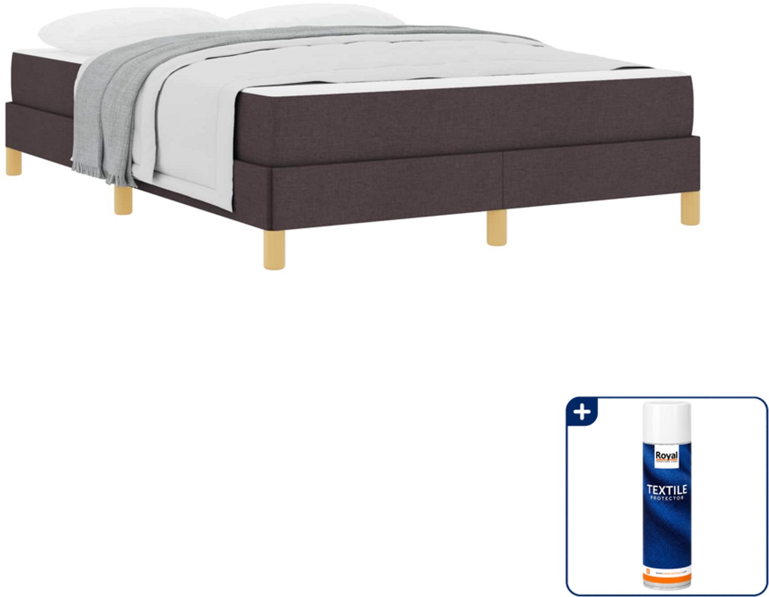 vidaXL boxspringbed met matras - 140 x 190 cm - stof - donkerbruin - Inclusief textielbeschermer 500 ml