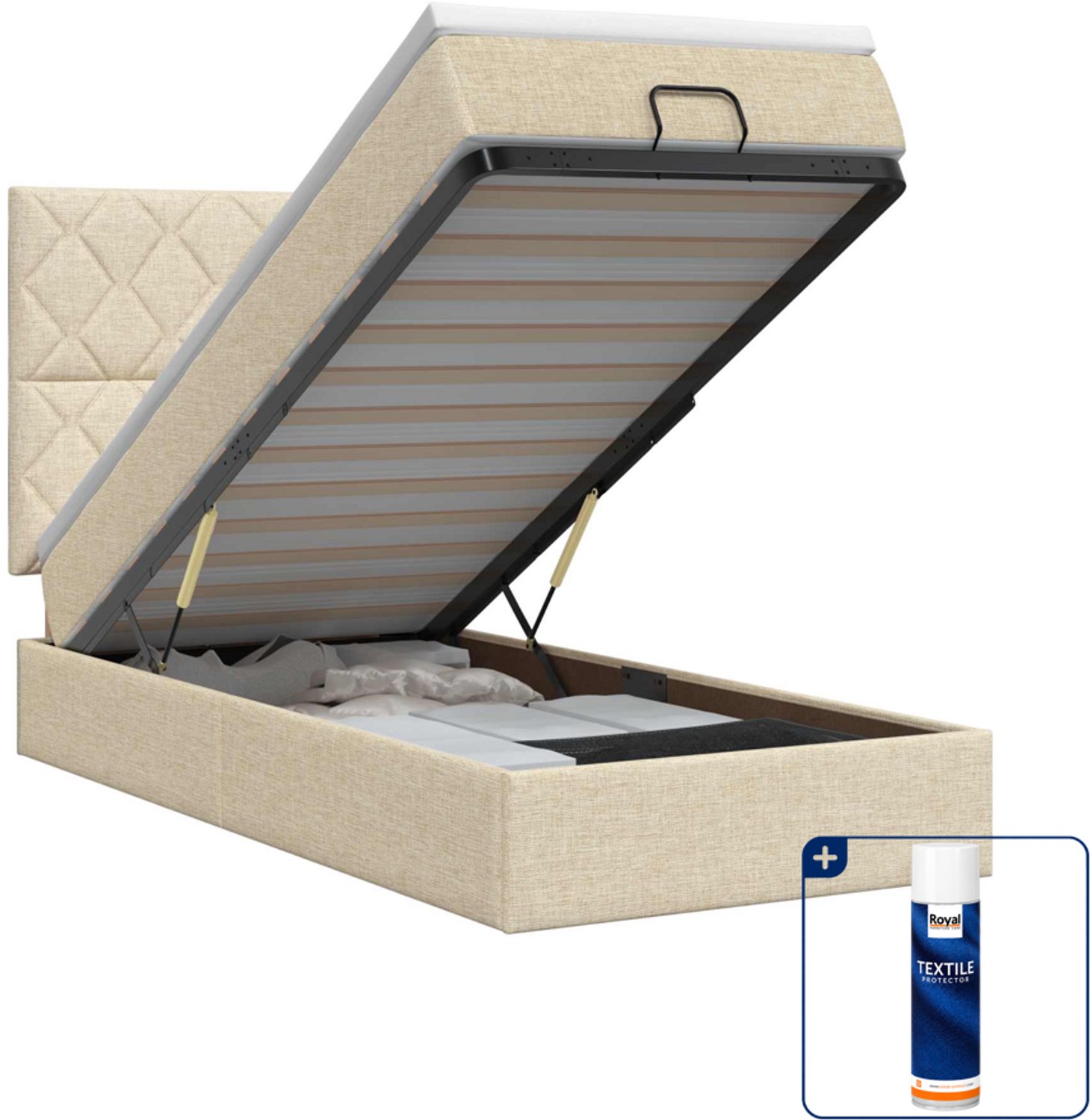 vidaXL ottoman bed met matras - 80 x 200 cm - stof - crèmekleurig - Inclusief textielbeschermer 500 ml