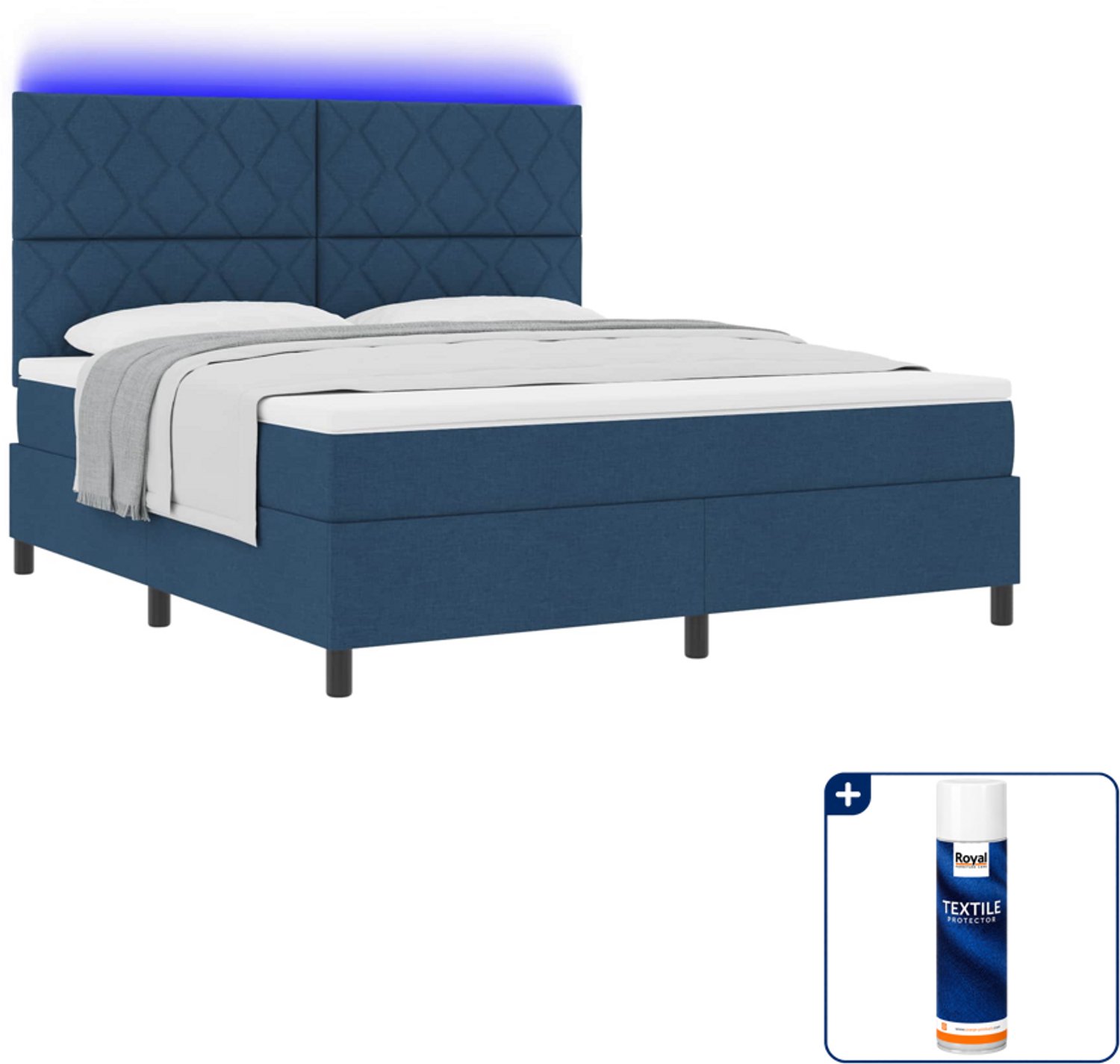 vidaXL Boxspring Kingsize 180 x 200 cm - blauw - Inclusief textielbeschermer 500 ml