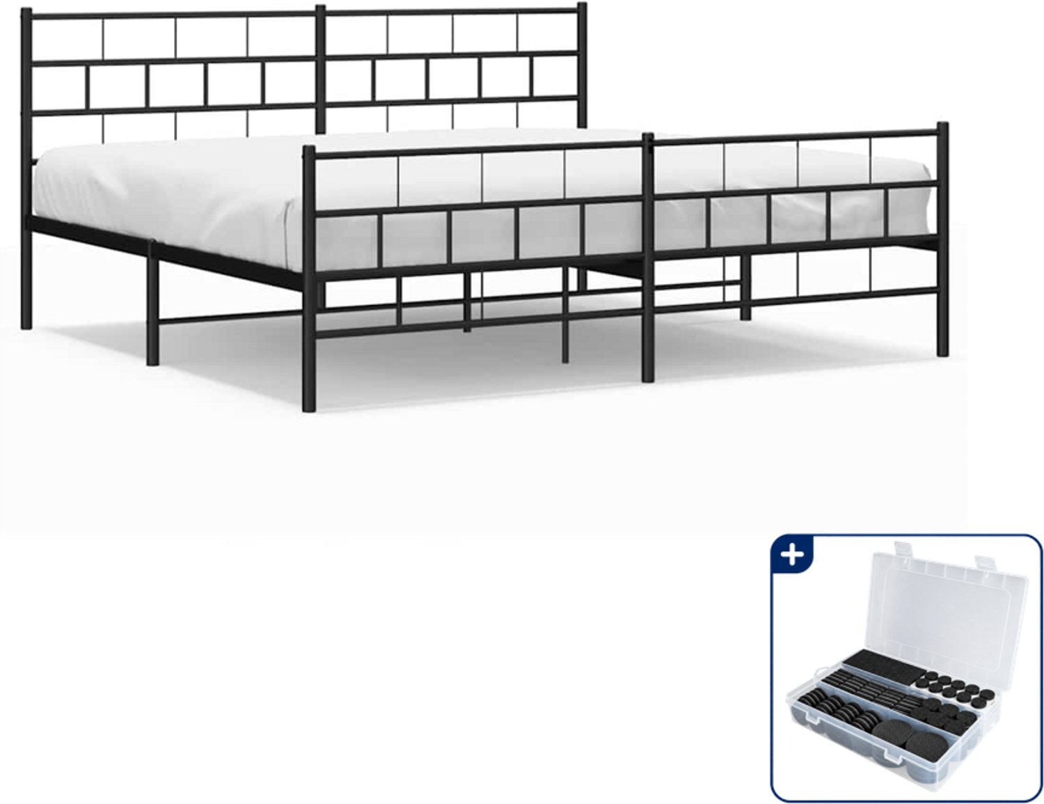 vidaXL bedframe 183 x 213 cm - metaal - zwart - Inclusief antikrasvilt 177-delig