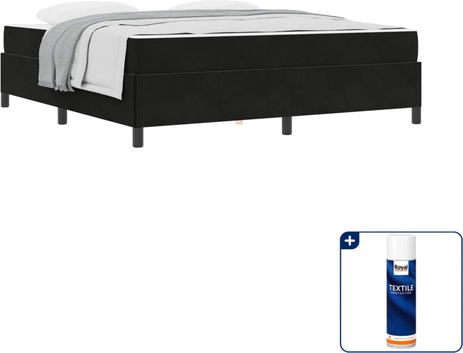 vidaXL Kingsize bedframe met matras - 180 x 200 cm - zwart - Inclusief textielbeschermer 500 ml Bruin