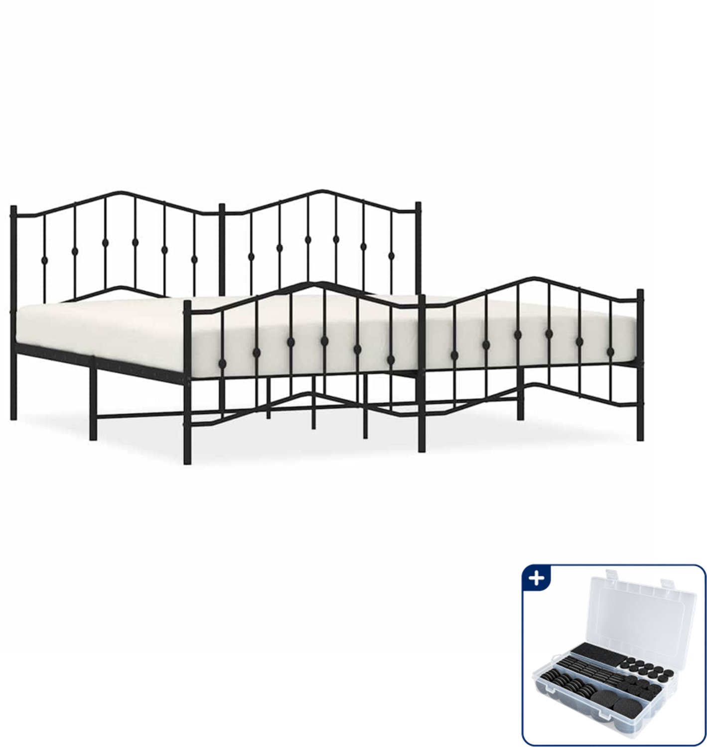 vidaXL bedframe 193 x 203 cm - staal - zwart - Inclusief antikrasvilt 177-delig