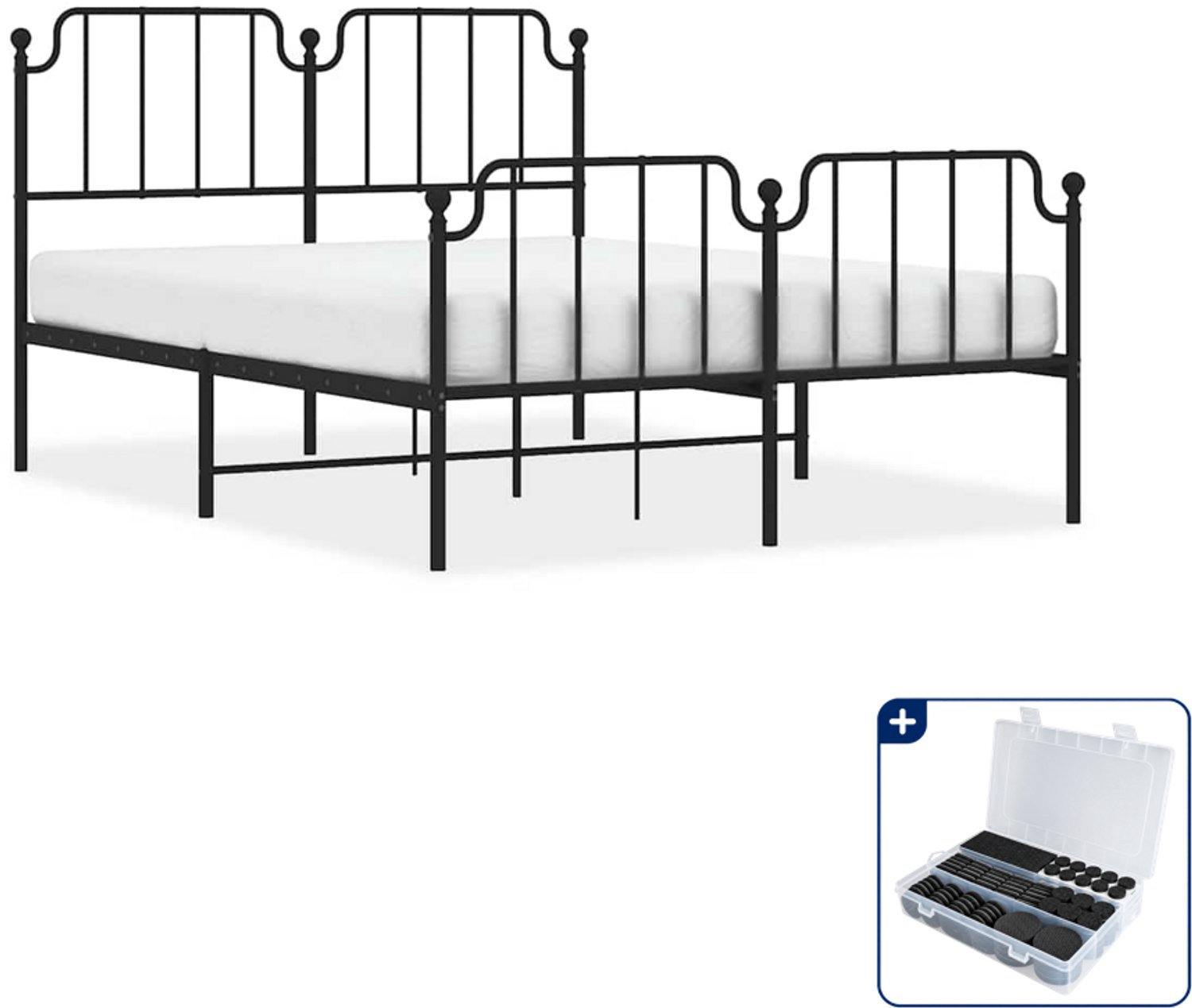 vidaXL bedframe - 150 x 200 cm - staal - zwart - Inclusief antikrasvilt 177-delig
