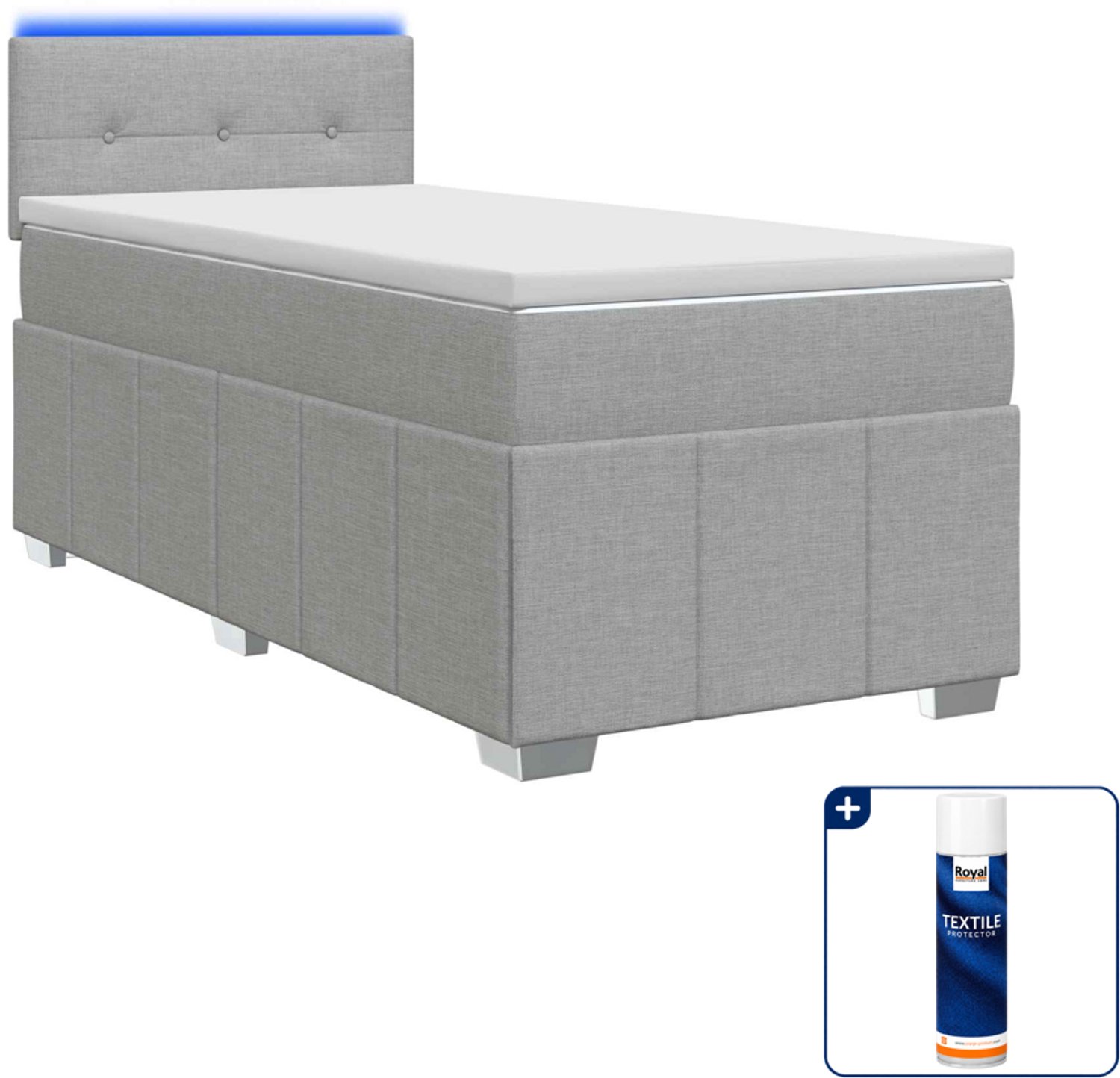 vidaXL boxspringbed met matras - 90 x 200 cm - lichtgrijs - Inclusief textielbeschermer 500 ml